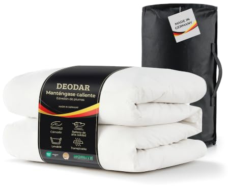 Deodar Daunendecke 155x220 cm, Ganzjahresdecke mit 1900 g Füllung aus Daunen und Federn, 100% Baumwolle, weich, atmungsaktiv, waschbar, Oeko-Tex & RDS Zertifiziert, Made in Germany