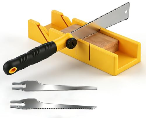 Weciau 4 Stück Gehrungslade mit Säge Set, Gehrungssäge Hand mit 3 Austauschbaren Sägeblättern, Handsäge für Holz & Kunststoff - Präzise Gehrungs und Winkelschnitte(45°, 90°, 135°)
