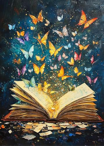 Pintura de Diamantes 5D Mariposas y Libro – Cuadro DIY para Adultos, Pintar con Diamantes Mariposa, Cuadros de Diamant para Hacer Decoración del Hogar Inspirante Diamond Painting Adultos 30x40 cm