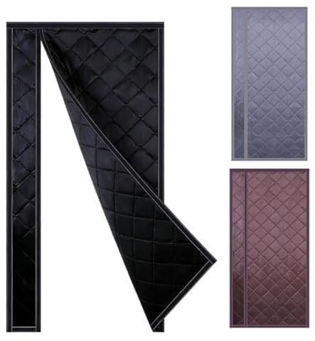 Rideau Thermique Isolant Anti Froid Magnétique Ouverture Latérale Rideau De Porte En Coton Anti Froid ImperméAble Sans Perçage Pour Portes De Cave Balcon Et Terrasse(Noir,80x190cm)