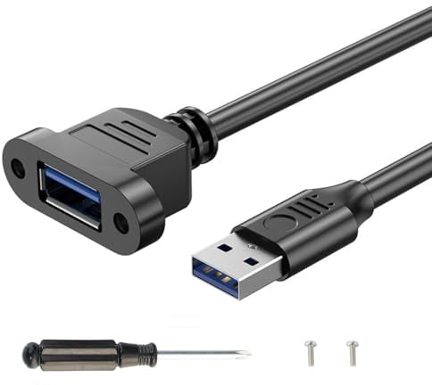 MejaRizon USB 3.0 Panel Mount Kabel USB A Stecker auf Buchse, Bulkhead Fixed Mount Anschluss Verlängerung Kabel 5Gpbs USB 3.0 Verlängerung für Tastatur, Drucker, Festplatte inklusive Schraubendreher