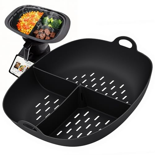 SelfTek Permanent Dauerbackfolie Kompatibel mit TM7, 4.5L Große Kapazität | Lebensmittelechtes Silikon, Antihaft, hitzebeständig bis 230°C, mit Trennwand & Griffleisten, spülmaschinenfest, Schwarz