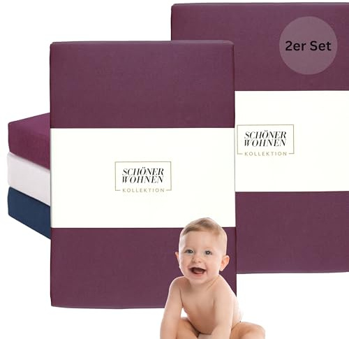SCHÖNER WOHNEN 2er Set Spannbettlaken Babybett 70x140cm & 60x120cm - Hochwertige Jersey Baumwolle Öko-Tex 180 g/m² - Bettlaken Kinderbett - weiches Kinderspannbetttuch für Kinderzimmer - Beere