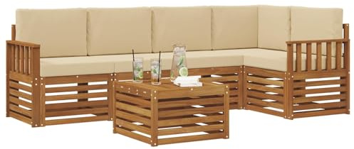 vidaXL Sofagarnituren 6 pcs Natur und Beige Massivholz Akazie, Moderner Outdoor-Sofa, strapazierfähiges Möbel für Garten, Bequeme Lounge-Sitzgruppe für die Terrasse