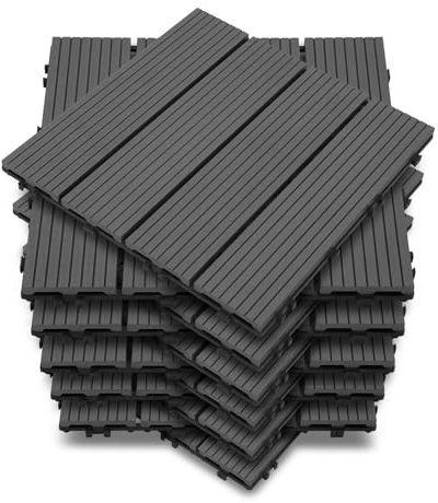 Monucep WPC Terrassenfliesen 30x30 cm, 55 Stück = 5 m² Grau, Balkon Bodenfliese Gartenfliesen mit Klick-System, Terrassendielen als Balkonfliesen Klickfliesen, wasserfest und rutschfest.