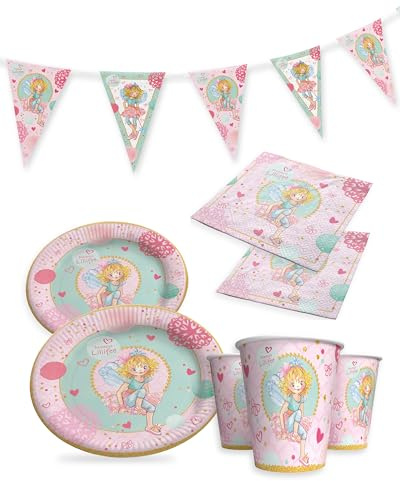 Prinzessin Lillifee Partyset – Becher, Teller, Servietten & Wimpel – Komplettpaket für harmonische Tisch- und Raumdeko zum Kindergeburtstag