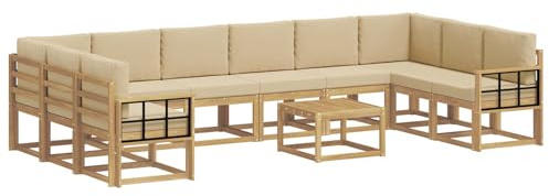 vidaXL Outdoor-Sofagarnitur mit Kissen 11 pcs Weiß und Beige, Akazienholz Sofa, modernes Garten-Sofa, wetterfestes Sitzmöbel, Flexibles Möbelstück für den Hinterhof