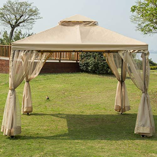 Sunnyglade Pavillon, 3 x 3 m, weiche Oberseite, vollständig geschlossener Gartendach für Terrasse mit Moskitonetz