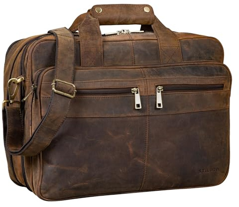 STILORD 'Alexander' Sac d'affaires Hommes Cuir Porte-Documents Sacoche d'ordinateur Serviette de Travail Sac d'enseignant à Bandoulière, Couleur:Colorado - Marron
