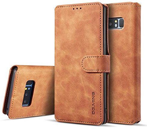 UEEBAI Handyhülle für Samsung Galaxy Note 8, Hülle Retro Premium PU Leder Weich TPU Klapphülle [Magnetverschluss] Kartenfach Standfunktion Anti Kratzern Flip Wallet Trageband Schutzhülle - Braun