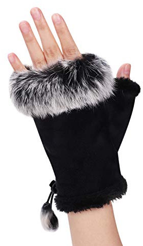 IBLUELOVER Handschuhe Fingerlos Damen Fausthandschuh Simuliertes Pelz Winterhandschuhe Suedette Einfarig Fäustlinge Handgelenk Handwärmer Touchscreen Smartphone Gloves Halbe Fingerhandschuhe