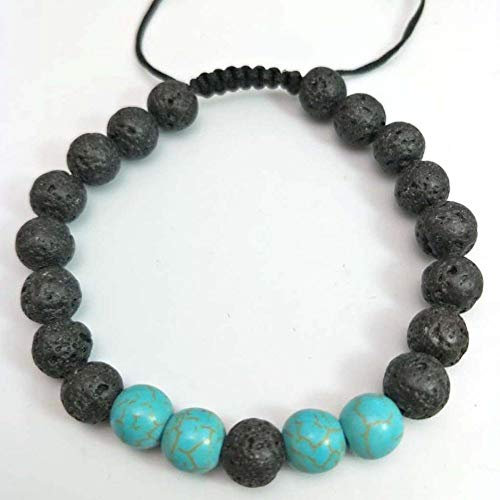 Stein Armband,Naturstein Armreif 7 Chakra Schwarze Perle Gewebtes Armband Mit Türkis Charm Armbänder Schmuck Für Anxity Männer Mädchen