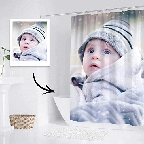 VEELU Personalisierter Duschvorhang mit Eigeinem Foto Bedrucken Polyester Waschdicht Anti-Schimmel Vorhang Bad mit 12 Ringen Selbst Gestalten Bild Badezimmer Dusche lustig dekorativer Badvorhang