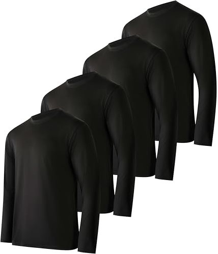 4 Pack: Mens Long Sleeve T-Shirt Workout Football Quick Dry Fit Gym Tee Shirt Athletic Active Performance Skin Rugby Training Wicking Exercise Clothing Running Sport Undershirt Top -Set 8-3XL