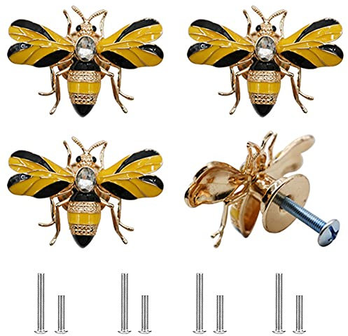 JfwuHap SCRTB 4 Pcs Cute Bee Shaped Cabinet Knobs Cupboard Closet Drawer Wardrobe Door Dresser Insect Handle Home Yellow Decorative Hardware Furniture Pulls Accessories(Bee)