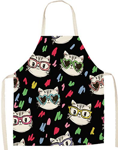 JFAN Karikatur Schürze Küchenschürze Für Damen Herren Katzen-Motiv Modische Aprons Lustige Schürze H-Brille Katze