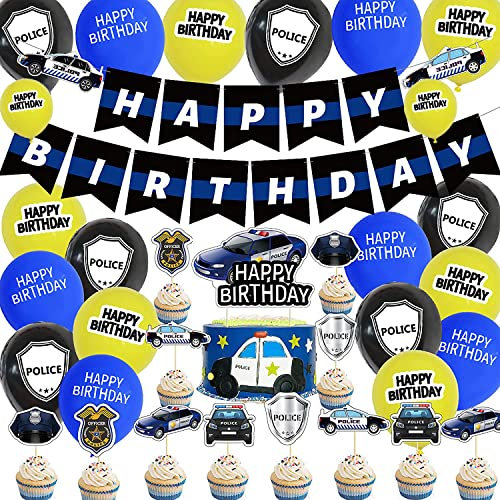 Polizei Geburtstagsfeier Dekorationen Luftballons Alles Gute zum Geburtstag Girlande Kindergeburtstag Ballons Kuchen Topper für Kinder Police Geburtstagsdeko Partyzubehör