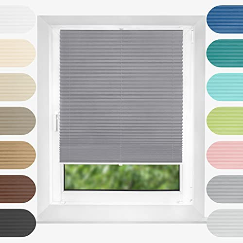 Birrke® Plissee Ohne Bohren Klemmfix 55x120 cm - Fenster Plisseerollo mit Bequemer Oben-Unten Funktion - Plissees für Sonnenschutz und Sichtschutz - Einfache Montage - Granite Gray, Grau