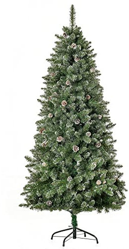 HOMCOM Árbol de Navidad artificial con aspecto nevado, diámetro 86 x 180 cm, 50 palmas de pino 718 ramas de espina de imitación Nordmann gran realismo