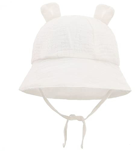 LIUPUUDLY Sombrero de sol para bebé, protección UV, superbonito algodón, para bebé, niños, niñas, sombrero de playa, sombrero de pescador, sombrero de verano con orejas, Blanco, 3-12 meses