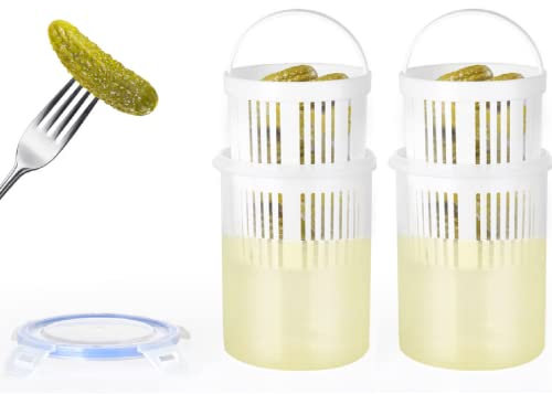 UIYIHIF 2 tarros de pepinillos y aceitunas con colador, hermético, separador de jugo de Kimchi a prueba de fugas, contenedor de aceitunas y encurtidos para almacenamiento de chucrut jalapeños