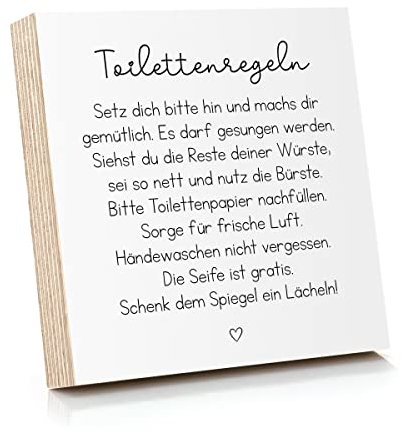 ARTFAVES® Holzbild mit Spruch - Toilettenregeln | Deko Geschenk zum Thema Bad/Badezimmer/WC/Toilette/Größe: 14,8 x 14,8 cm