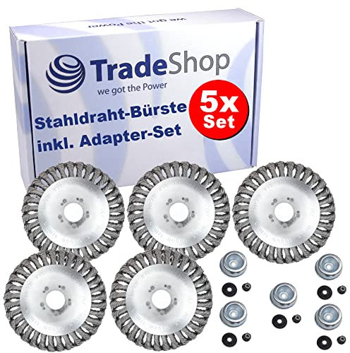 5X Trade-Shop Universal Stahldraht Unkrautbürste Kopf 150mm 6? für Freischneider, Motorsense/Garten, Rasen, Park, Entfernen von Unkraut, Schmutz, Rost