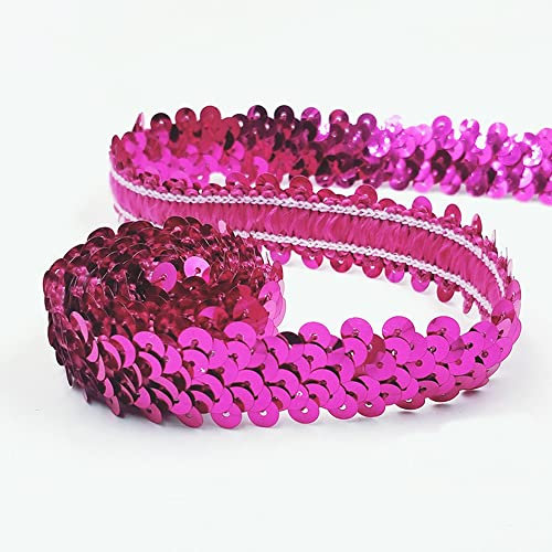 CNFQ 10 yards Elastisches glänzendes Paillettenband Applikation für Hochzeit Kostüm Brautschmuck PVC (Rosarot)