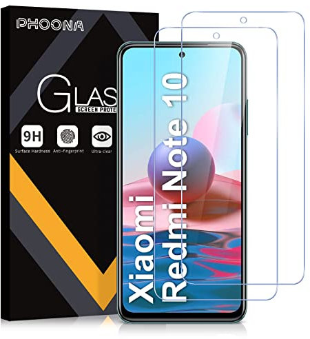 Phoona Protector de Pantalla para Xiaomi Redmi Note 10S/Note 10 4G, 2 Unidades Cristal Templado para Redmi Note 10 4G, Dureza 9H, Sin Burbujas, Antiarañazos(6,43 Pulgadas)