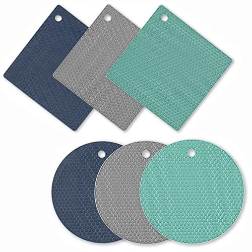 Topflappen aus Silikon Uktunu 6er Set Topf-Untersetzer Unterlage Topfuntersetzer Spülmaschinenfest rutschfest und Hitzebeständig Pot Holder Anti-Rutsch Mehrfarbig