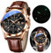 OLEVS Herren Chronograph Quarz Uhren, Lederband Gold Gehäuse mit Tag Datum, Wasserdicht Edelstahl Armbanduhr, Leuchtende Uhren für Herren, Mode, Freizeit, Modisch, Sport