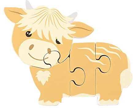 Highland Cow Mini Wooden Puzzles - My First Puzzles, Jigsaw Puzzle Games with Farm Animal - Educational Toys For 1 Year Old + Toddler, Montessori Early Development & Activity Toys by Orange Tree Toys