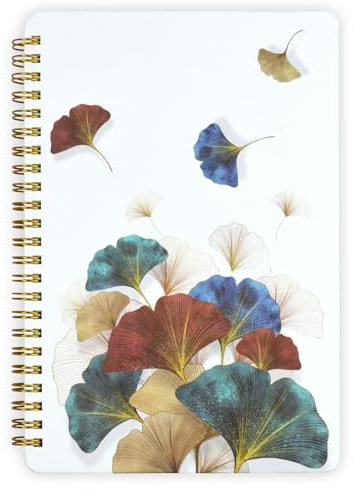 Mlife Notizbuch A5 Liniert Spiralbindung,160Seiten,100 g/m²Journals,8.5 X 6 Notizblock Ringbuch,Notizbücher mit Taschen,Elastisch für Tagebuch für Erwachsene&Bullet Journal(Ginkgo)