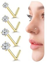 FIOROYAL 4Pcs 20G Piercing Nez Remplie d'or 14K 1.5-3MM Ronde Zircone Piercing Nez Acier Chirurgical Droite L et Vis Forme Percing au Nez Or