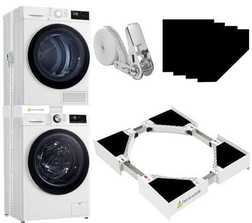 HHXRISE Washer Dryer Stacking Kit, Universal 24/25/ 26/27/ 28/29 Inch Washer and Dryer Stackable, Adjustable Stacking Kit for Washing Machine and Dryer, Connecting Frame with Ratchet Strap