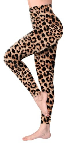 SINOPHANT Leggings Damen High Waist - Blickdicht Leggins mit Bauchkontrolle für Sport Yoga Gym(1 Leopard,XXL)
