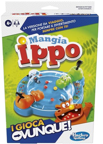 Hasbro Gaming Ippo, Spiele überall, tragbares Spiel, Reise-Brettspiele für Kinder und Mädchen ab 4 Jahren, kompaktes Spielzeug für 2 Spieler, inklusive 2 hungrige Nilpferde