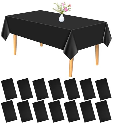 PLULON 15 Stück Schwarze Tischdecke aus Kunststoff, 137 x 274 cm, rechteckige Tischdecke für Abschluss Geburtstag, Halloween, Party, Zuhause, Küche, Esstischdekorationen