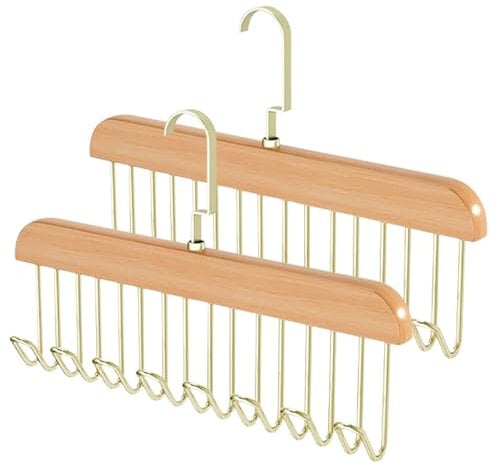 Greyoe Krawattenhalter Pack of 2, Gürtelhalter Kleiderschrank, Schalbügel, Hanging Bag Rack Multifunktionale Gürtel Krawatte Sling Hook Organizer für Krawatten, Schals, Tücher, Natur - Goldhaken