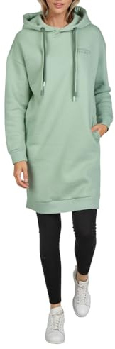 DENIMFY Damklänning med huva DFAnna sweatshirt huvtröja damklänning fritidsklänning sweatshirtklänning lång skjorta tunika huvtröja klänning huva fickor oversize tryck beige grön svart S M L XL,