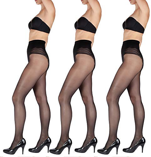 Giulia 40 Den Spitzen Höschen Feinstrumpfhose, 3er Set Schwarz, L