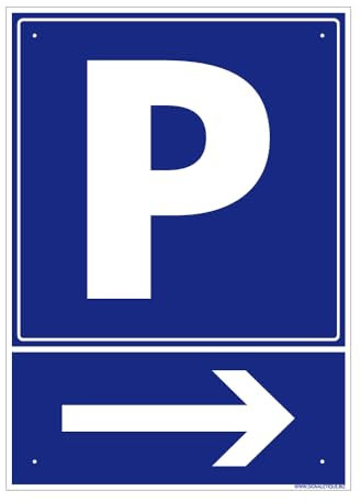 Panneau Parking Flèche À Droite Pvc 1 Mm - 210 X 300 Mm Signalisation Rectangulaire Prépercée Avec Kit De Fixation Fabrication Française