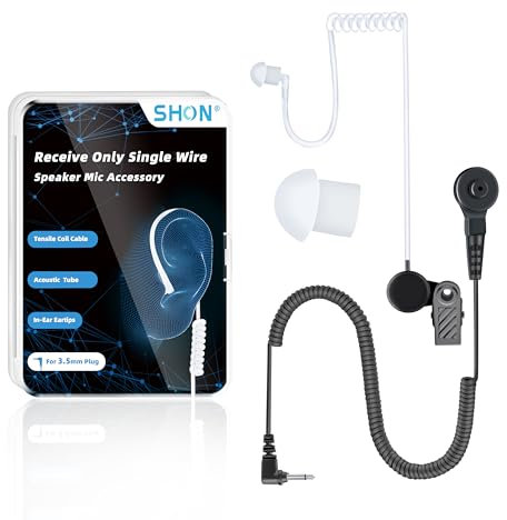 SHON 3.5mm Radio Ear Pieces for Law Enforcement,Receiver/Listen Only Surveillance Earpiece with Clear Acoustic Coil Earbud Audio Kit for Two-Way Radios,Transceivers and Radio Speakers (1 Set/Black)