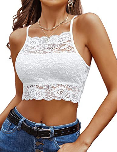 Avidlove Damen BH Sexy Corsage Crop Top Spitze Oberteile Bauchfrei Unterhemd Weiß XL