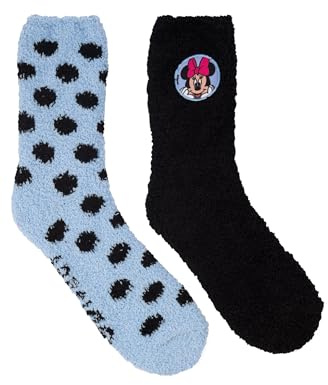 Disney Minnie Mouse Kuschelsocken für Damen - Flauschige Wintersocken warme Socken Blau/Schwarz (2er Pack)