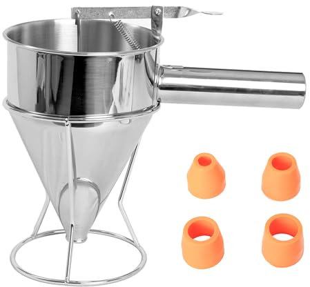 DUPDMKIN Pancake Batter Dispenser 1200ml Stainless Steel Pancake Mix Dispenser Funnel Cake Dispenser with Silicone Nozzle and Detachable Handle, Perfect Batter Dispenser with Squeeze Handle