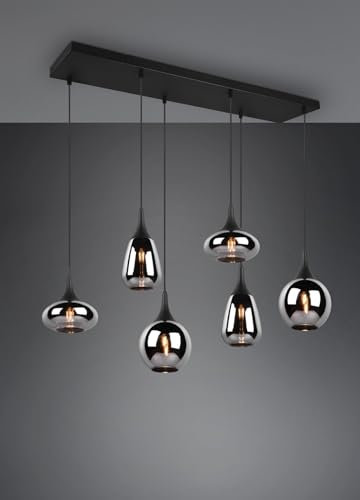 Trio Leuchten Pendelleuchte Lumina 317000632, Metall Schwarz matt, Glas chrom bedampft, exkl. 6x E14