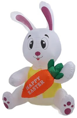 59,8 Zoll Aufblasbare Fröhliche Osterhasen-Dekoration, Aufblasbarer Hase, Sitzend und Karotte Haltend, mit LED-Lichtern, IP44 Wasserdicht, Aufblasbare Außendekoration (EU-Stecker