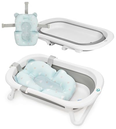 MS BabyWorld - Flex + Cojín Reductor | Bañera Plegable para Bebé con Patas y Cojín Reductor Adaptable | Bañera para Bebé Fácil de Guardar | Portátil para Casa o para Llevar de Viaje