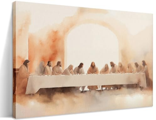 Kunstdruck auf Leinwand, Motiv Jesus Letztes Abendmahl, Leonardo da Vinci, Leinwanddruck, Poster, Wanddekoration, christliche Wandkunst, Heimdekoration für Wohnzimmer, Esszimmer, 40,6 x 61 cm, gerahmt